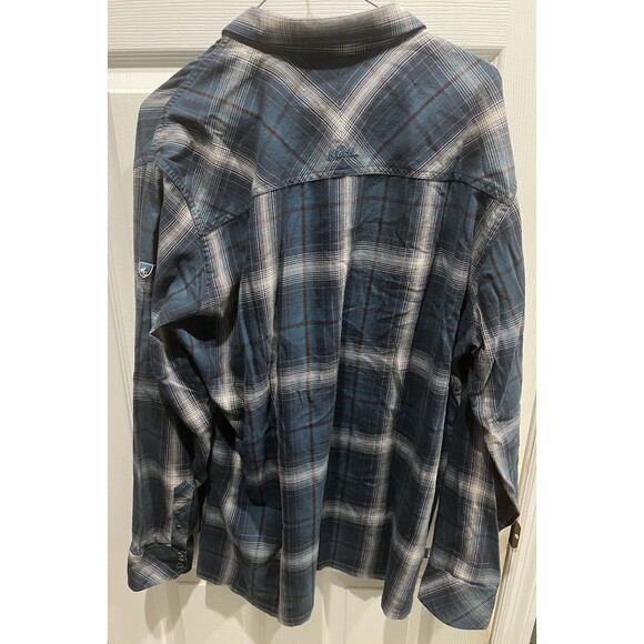 Kuhl Shirt Mens Large Long Sleeve Pearl Snap Blue Shirt Born In The Mountains - Picture 5 of 5